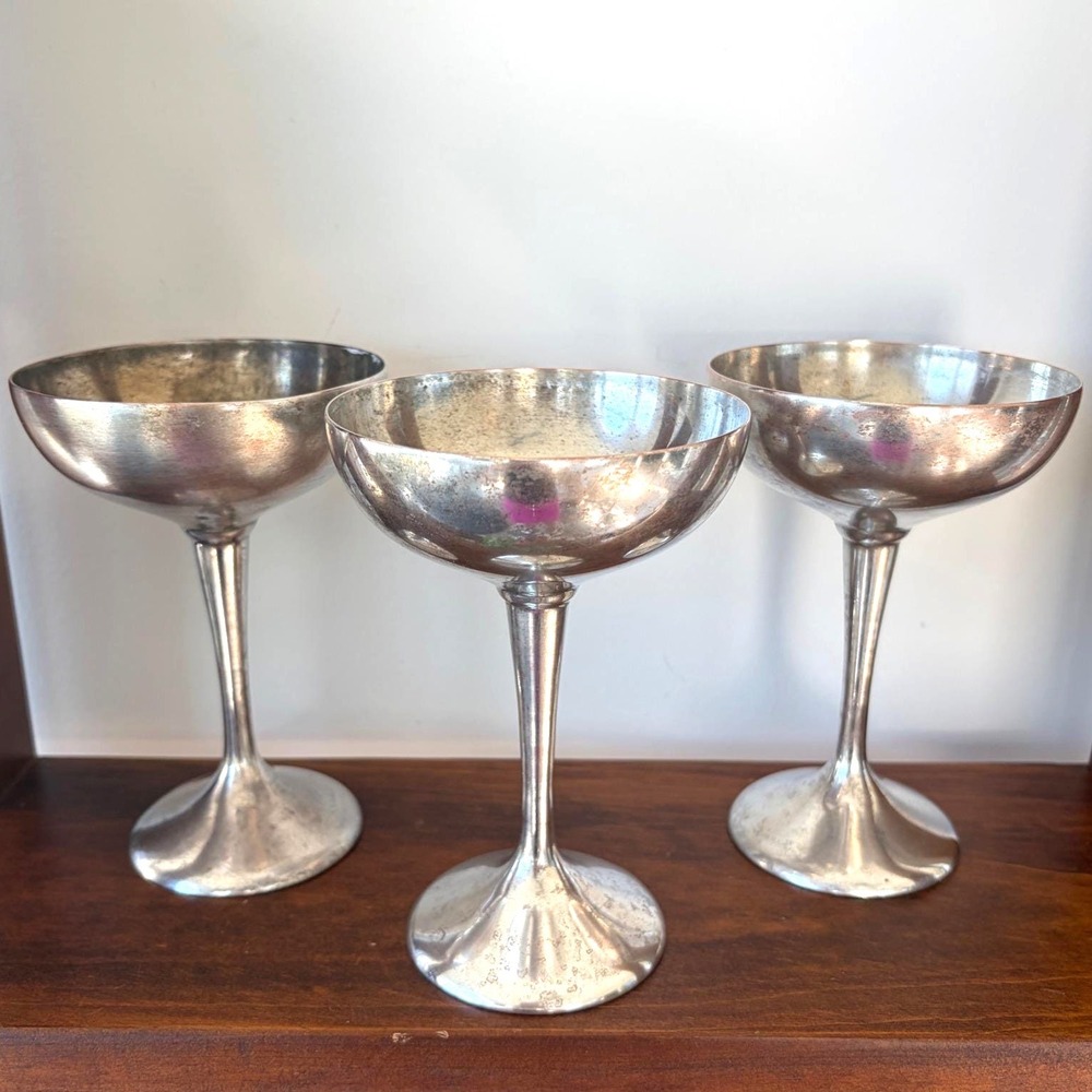 International Silver Co Vintage Silver Plated Champagne Coupe Set of 3 MCM